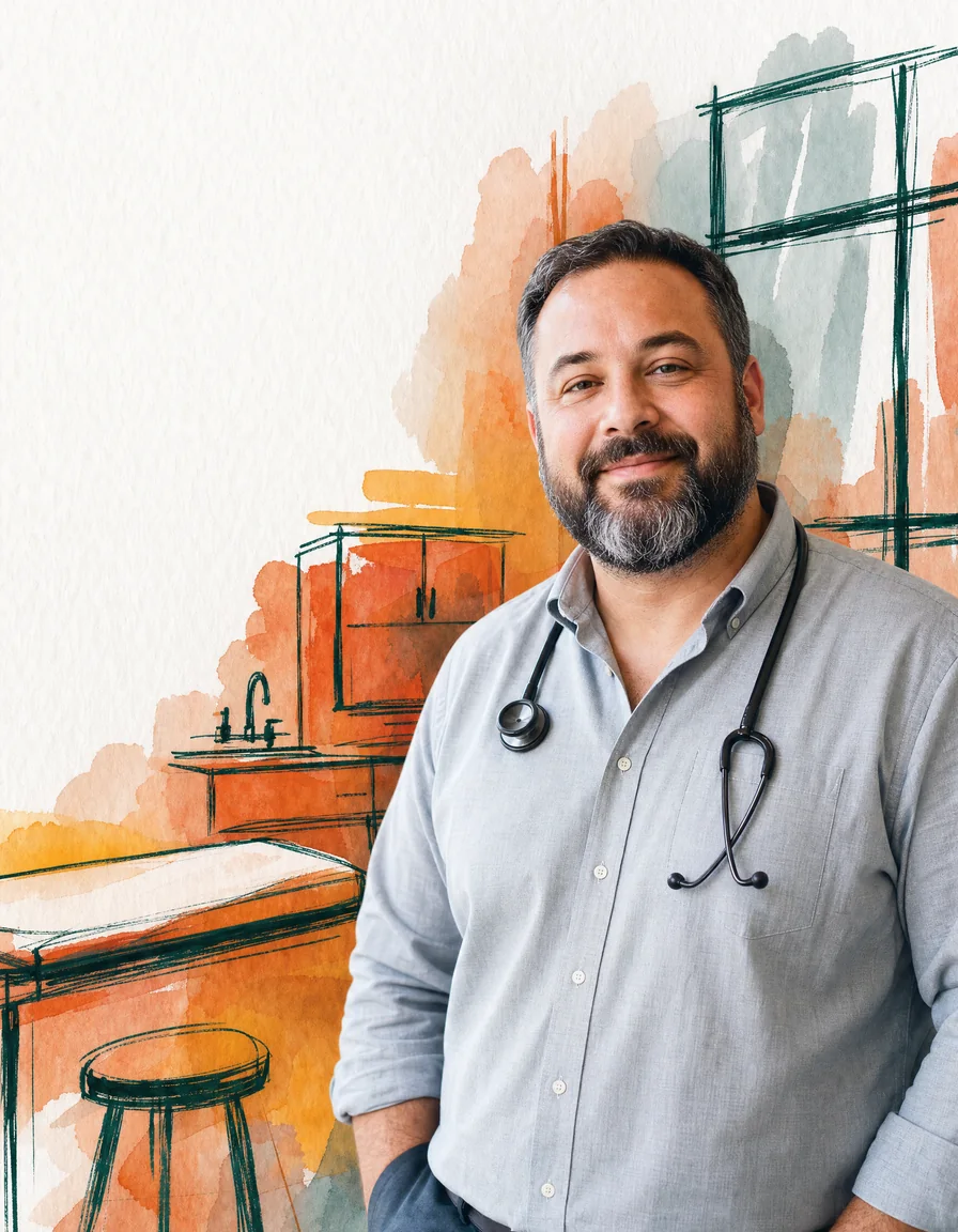 Ink-and-wash portrait of a physician